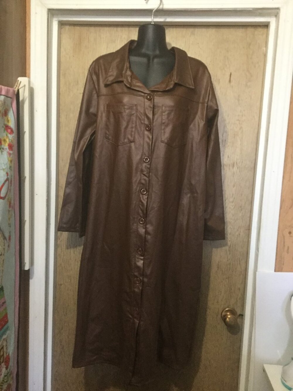 NWT Angela Mara Button front long  Shacket cognac in color size medium 21" p2p